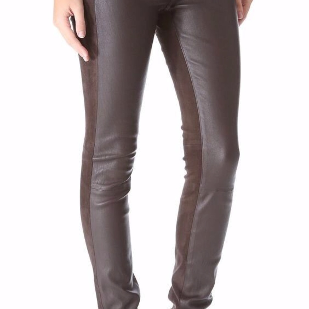 Vince Brown Leather/Suede Skinny Pants